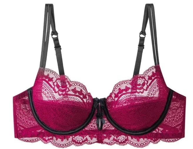 Women Sexy Red Lace Bra French Ultra Thin Minimizer Non Wired Breathable Brassiere Large Bust Reduce Underwear 32‑42
