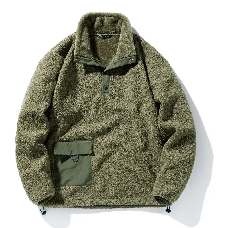 Nové Pánské mikiny Móda Patchwork Kapesní Teplý svetr s fleecovou podšívkou Pánské Polar Fleece Volné Volné chvíle Mikiny Kabáty