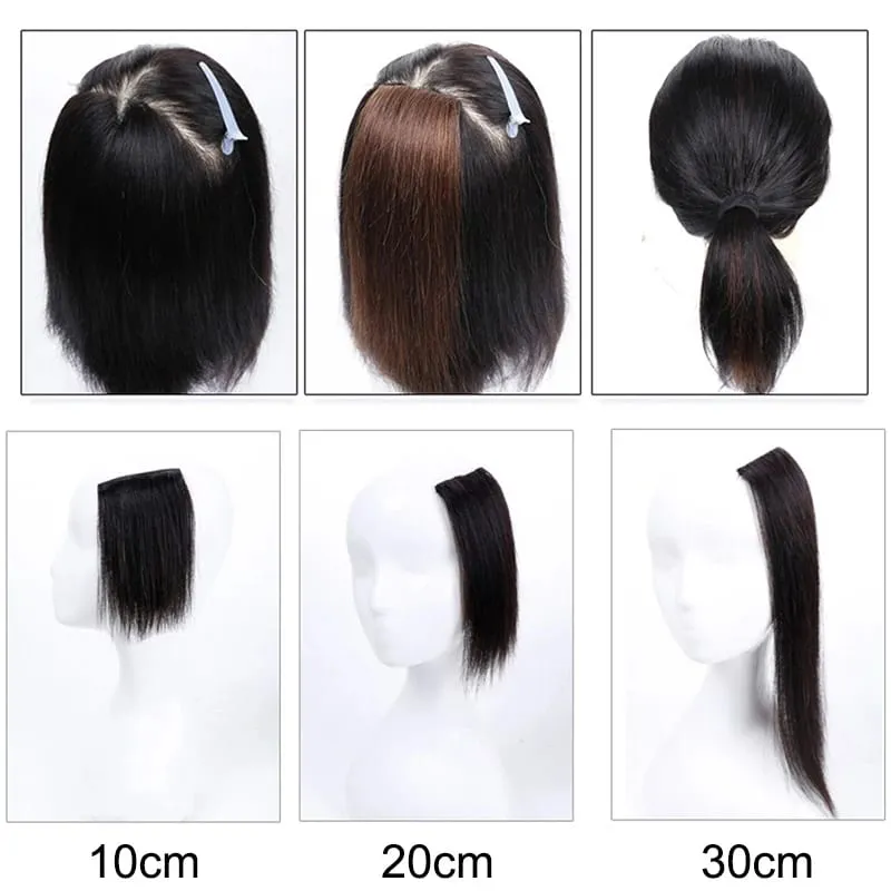 10cm/20cm/30cm Synthetic Short Straight Hair Pads Invisible Clip in Hair Extension Hair Top Side Cover 2 BB Clips Hairpiece