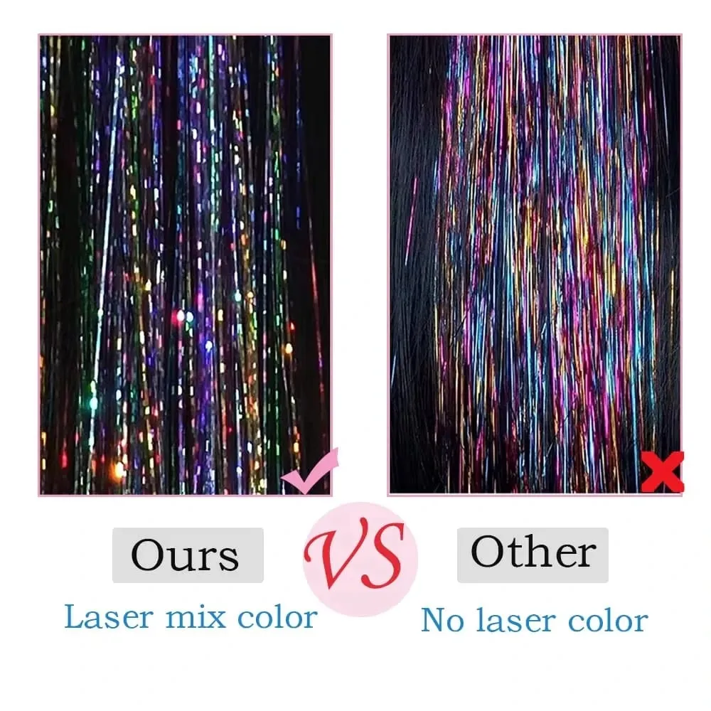 Sparkle Shiny synthetic Hair Tinsel Hair Extensions Dazzles Women Hippie for Braiding Headdress Hair Braiding Tools Long 120cm