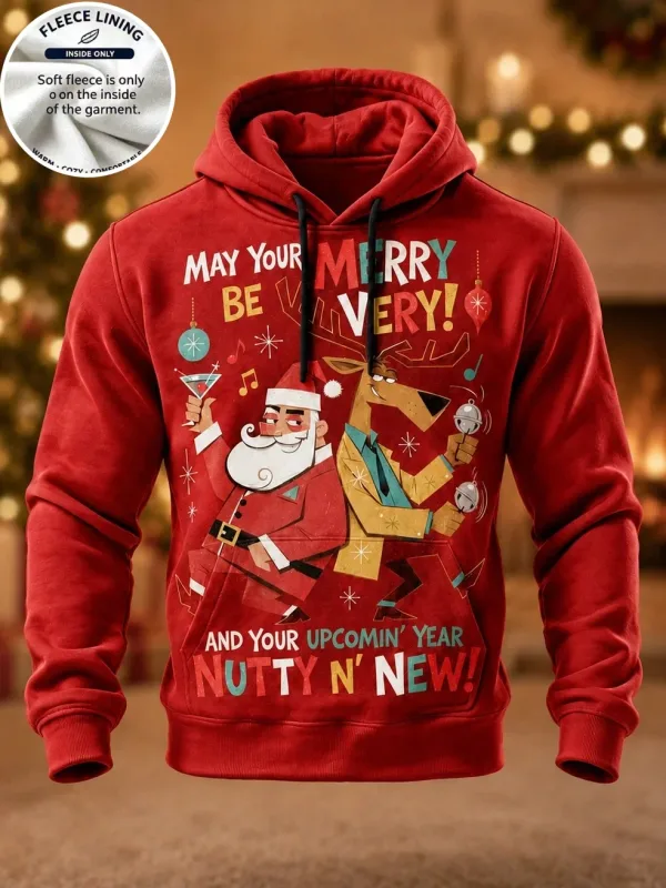 3D Print Christmas Fleece Hoodie Funny Santa Blowing Christmas Tree Pullover Long Sleeve Kangaroo Pocket Xmas Sweatshirt