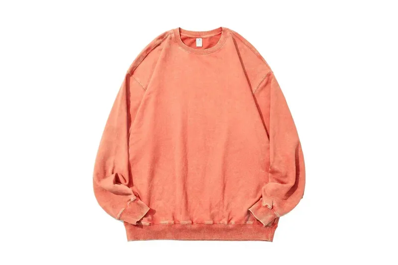 Extra-Large 100% Pure Cotton 350g Round-Neck Hoodie Washed-Out Retro Wax-Printed Snowflake Crewneck Sweater Casual Distressed