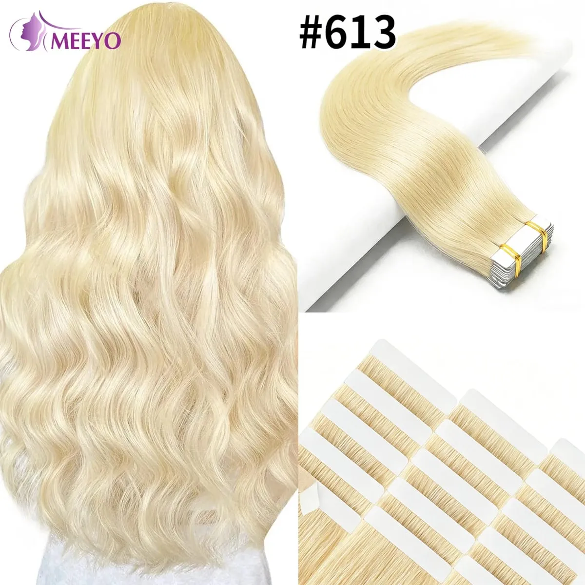 Tape in Hair Extensions Human Hair Bleach Blonde 26 Inch 50g/pack Straight Seamless Skin Weft Tape in Real Human Hair Extension