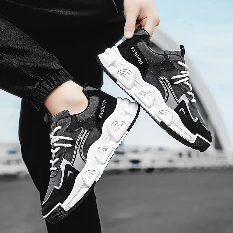 Men Sneakers Chunky Dad Shoes Colorblock Platform Casual Footwear Lace Up Thick Sole Breathable Streetwear Trainers