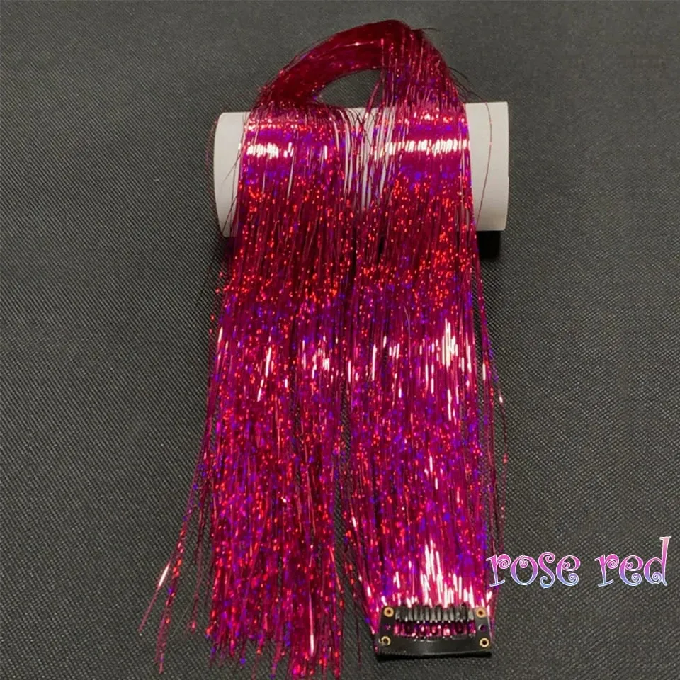 Long Straight Hair Tinsel Glitter Shiny Sparkly Synthetic Color Fresh Laser Clip in Hair Extensions Women Party Hair Accessori