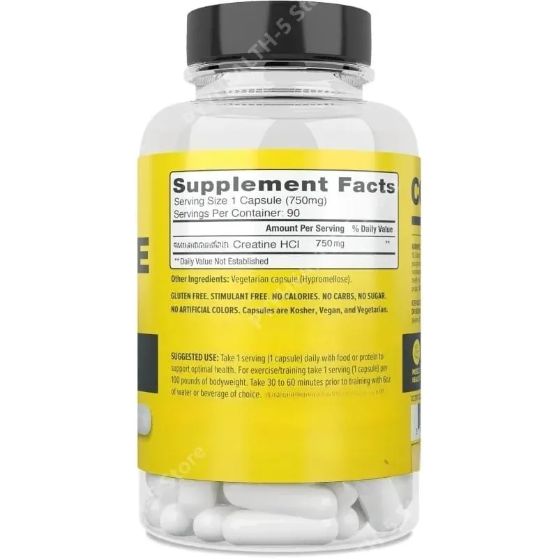 Creatine HCl Capsules Muscle Cognitive Cellular Energy Support | No Bloating or Cramps Creatine Pills (90 Capsules)