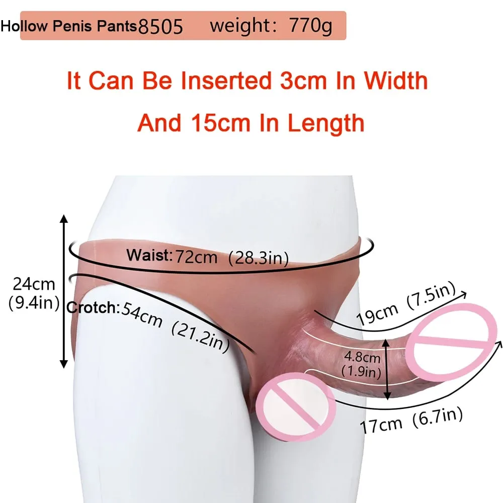 Hollow Dildo Pantalon Pakiramdam ng Balat Strapon Penis Sleeve Panties na May Tunay na ugat ng Lalaki Reusable Condom Dick Enlargement Sex Toy