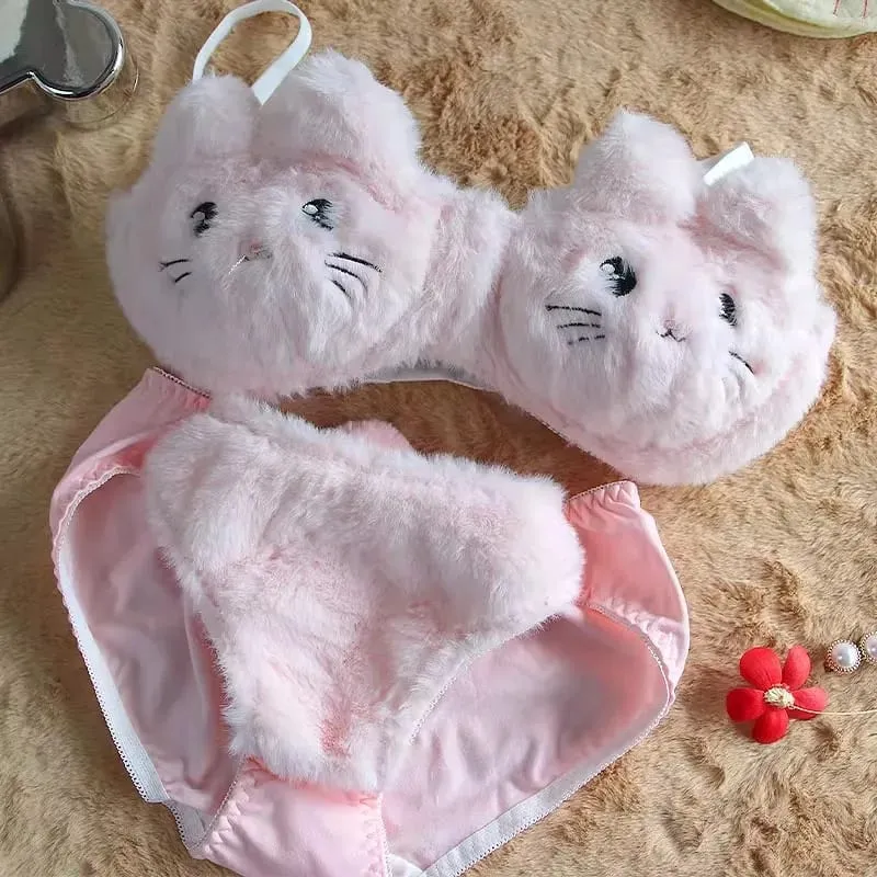 Women Winter Cartoon Plush Comfortable And Adorable Girl Bra Sexy Hot Lingerie Sexy Bras Soft Cute Bear Japanese-style Lingerie