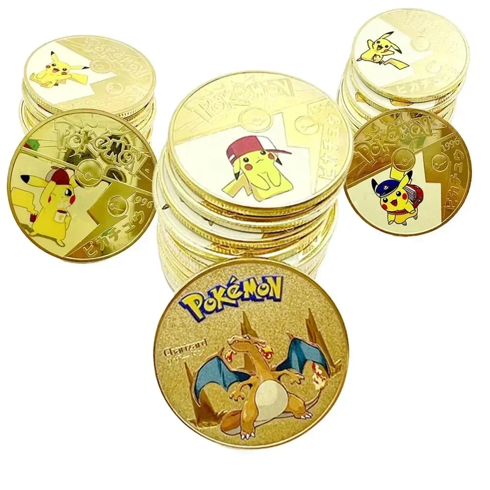 Pokemon Đồng Tiền Vàng Pikachu Anime Đồng Tiền Kỷ Niệm Charizard Vàng Kim Loại Tròn Đồng Xu Đồ Chơi