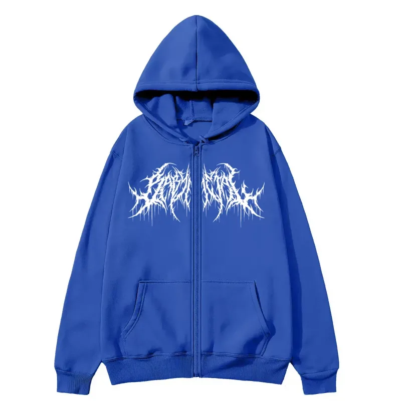 Y2K Zipper Hoodie Men's Trendy Printed Hip Hop Style Gothic 2026 Autumn/Winter Warm Long Sleeve Sweatshirt