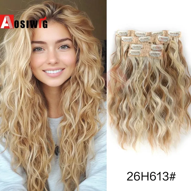 Synthetic 11 Clips Clips in Hair Extensions Long Curly Hairstyle Black Blonde Hairpieces Heat Resistant False Hair Daily Use