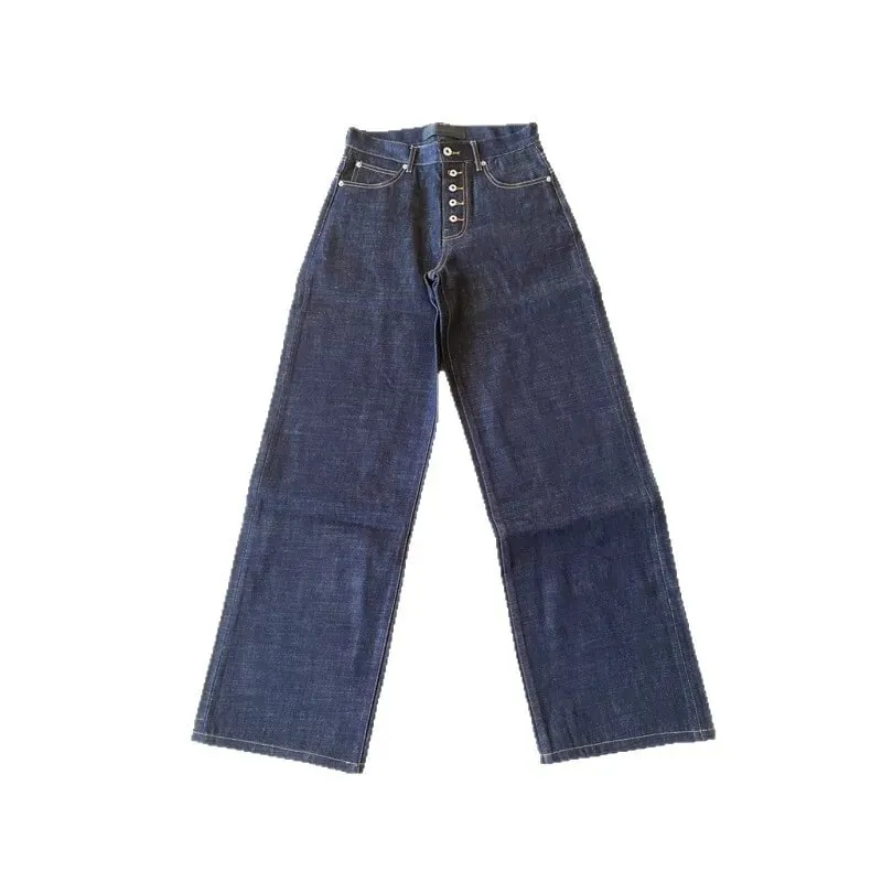 Button Design Machete Denim Baggy Jeans Men's High Street Edge Selvedge Niched Hiphop Loose Long Wide Leg Pants 12377