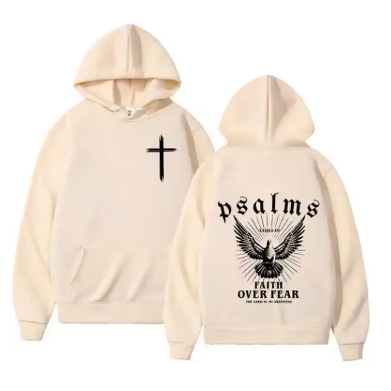 Christian Jesus Faith Over Fear Bible Verse Hoodies Men Fabric Street Fashion Hoodie Casual Street Sweatshirt Cyberpunk Style