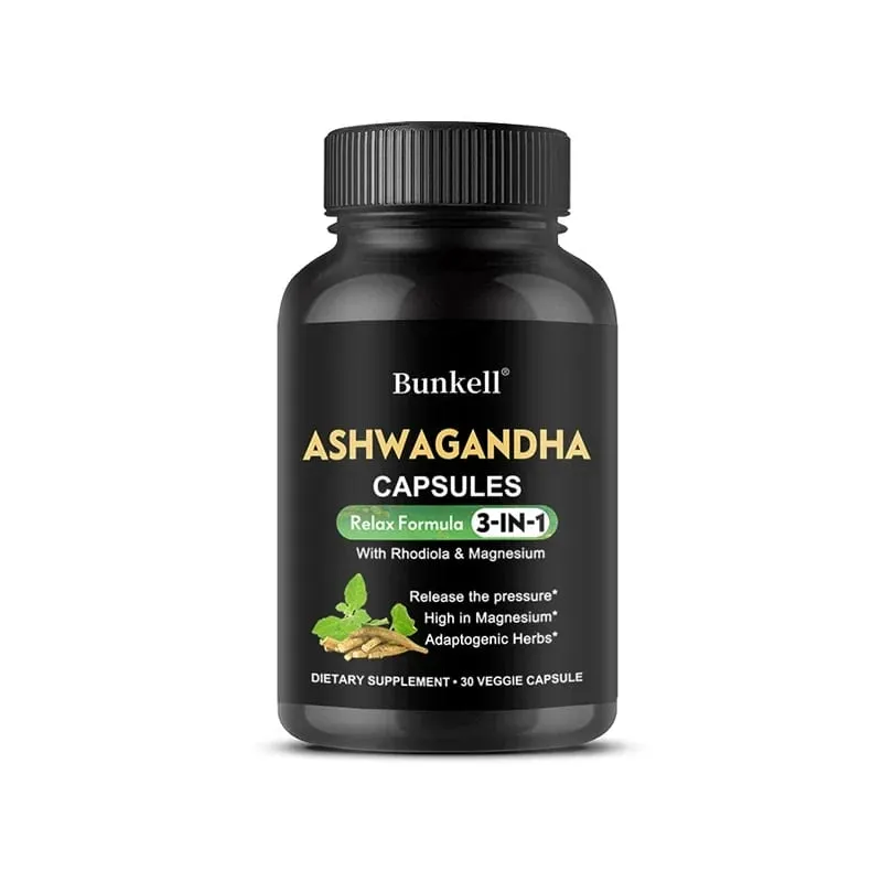 Pure Ashwagandha Root Extract Capsules With Magnesium for Natural Mood Stress Focus Brain Energy Sleep Health Support