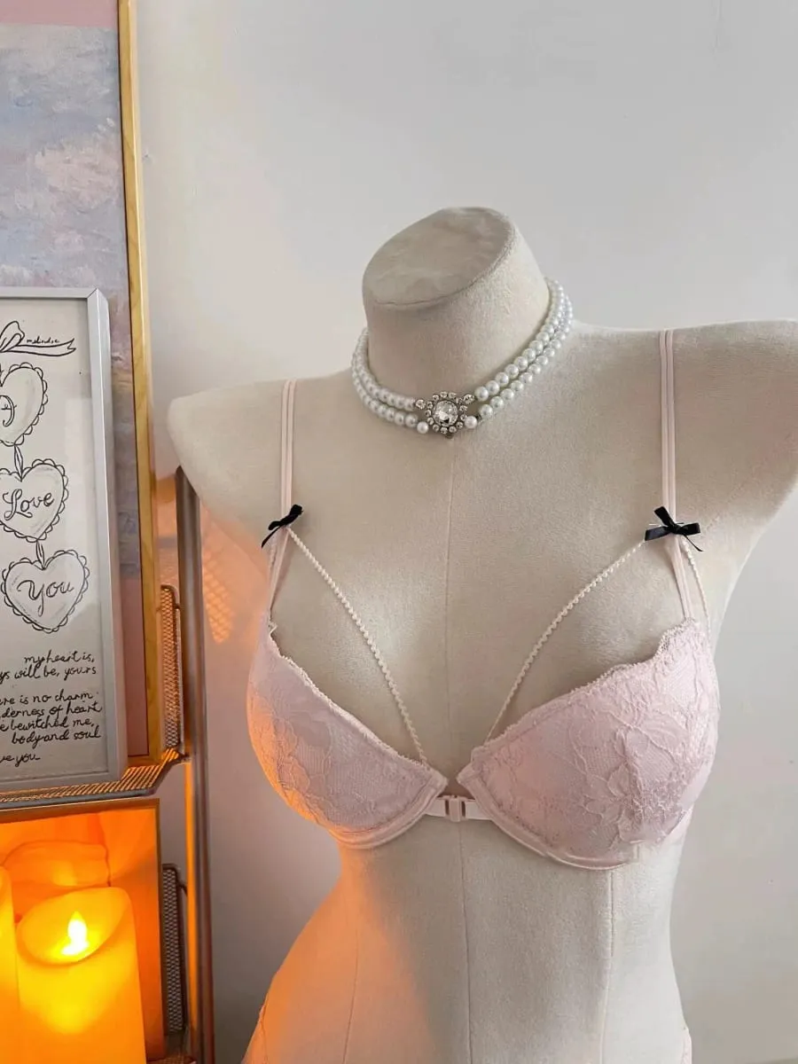 Minimal Coquette Lace Front Clasp Bra & Set Wirefree Thin Straps Beauty Back Side Wrap Support Small Bust Curvy Light Intimates
