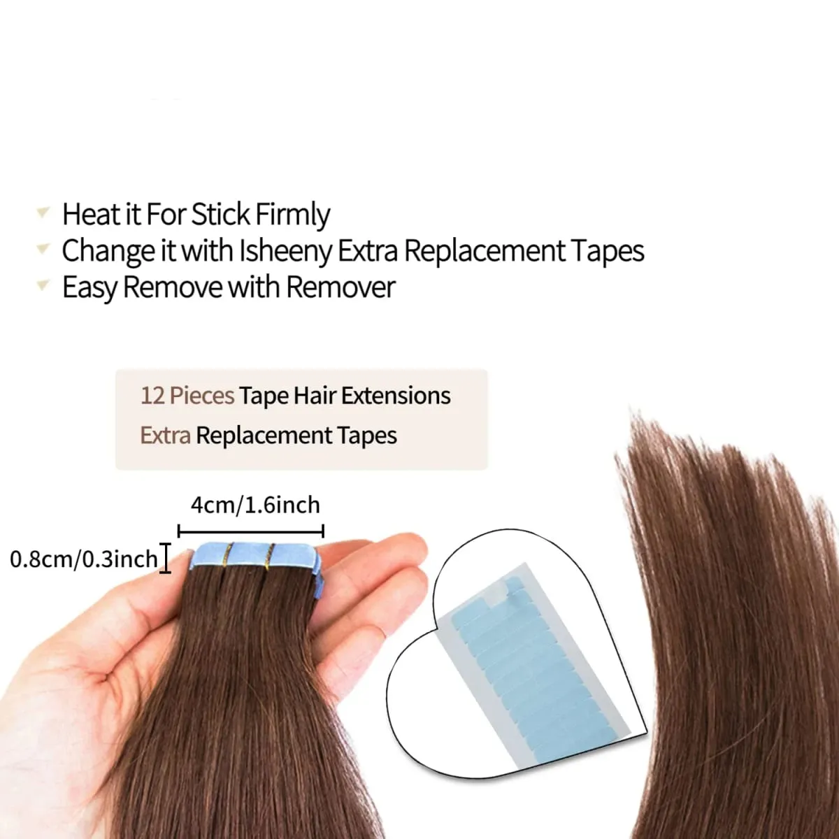 #4 Tape in Hair Extensions Human Hair Straight Hair extensions Real 100% Human Hair Tape in Extensions Brown 20Inch 20Pieces 50g