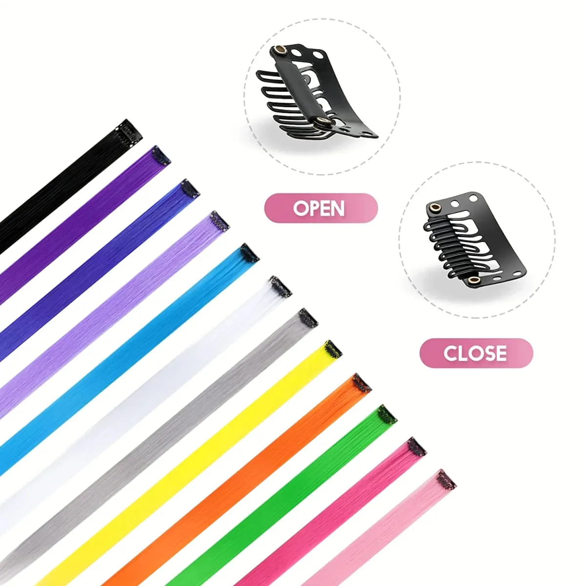 5Packs Colored Hair Extensions 22Inch Straight Color Clip in on Hair Extension Rainbow Party Highlights Synthetic Hair