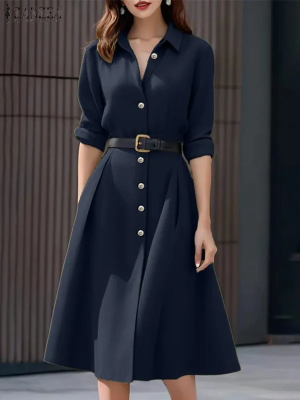Stylish Autumn Overalls Dress ZANZEA Women Fashion Shirt Dress 2025 Elegant Long Sleeve Dresses High Waist OL Work Sundress Robe
