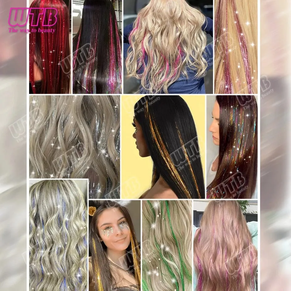 Multi-Color Glitter Synthetic Hair Extension Wig BB Clip Style Suitable for Women and Girls to Wear During Holidays and Events