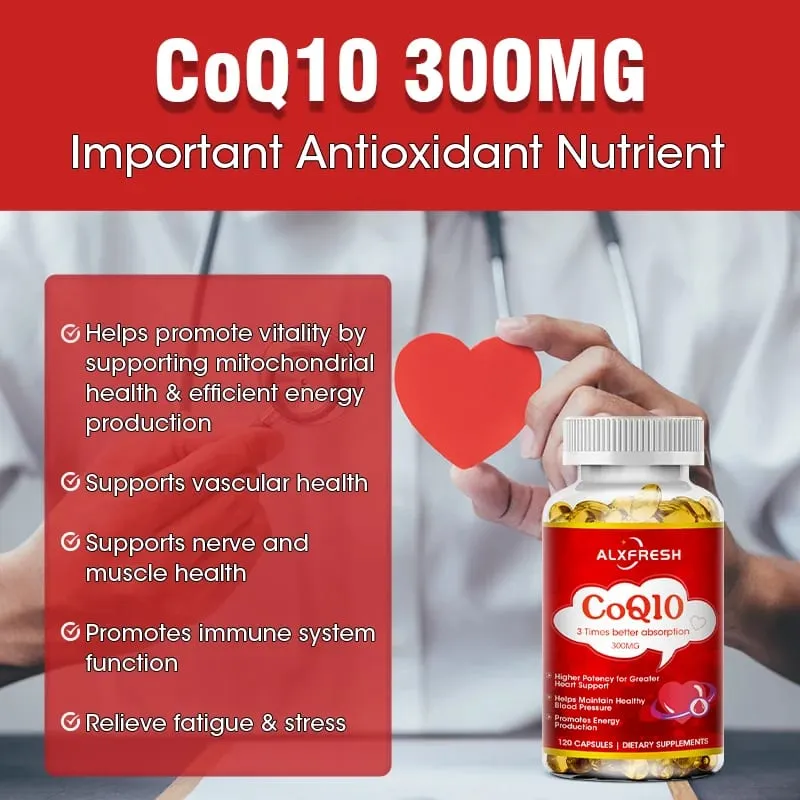Alxfresh CoQ10 300mg- 3x Absorption | 120/60 serving | Coenzyme Q-10 | Non-GMO Gluten Free Vegan | Dietery Vitamins Suppelment