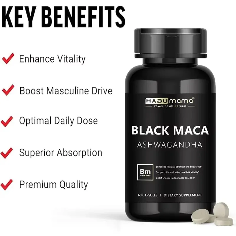 Organická černá Maca - 60 tablet 100% čistá non-GMo podporuje reprodukční zdraví Přírodní energizér Stamina Enhancer Performance Enhancer