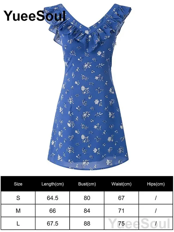 Blue Printed Mini Dress 2026 Summer New Elegant Party Birthday Evening Dresses Y2K Sweet Cute High Street Casual Women Dress