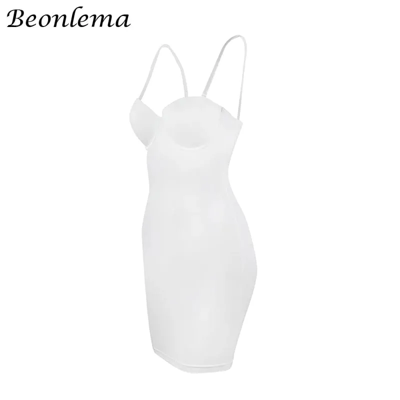 Kort Bodycon Klänning Rygglösa Skinny Straps Solid Casual Sexig Ärmlös Sommar High Waist Club Smala Miniklänningar Dam Basic