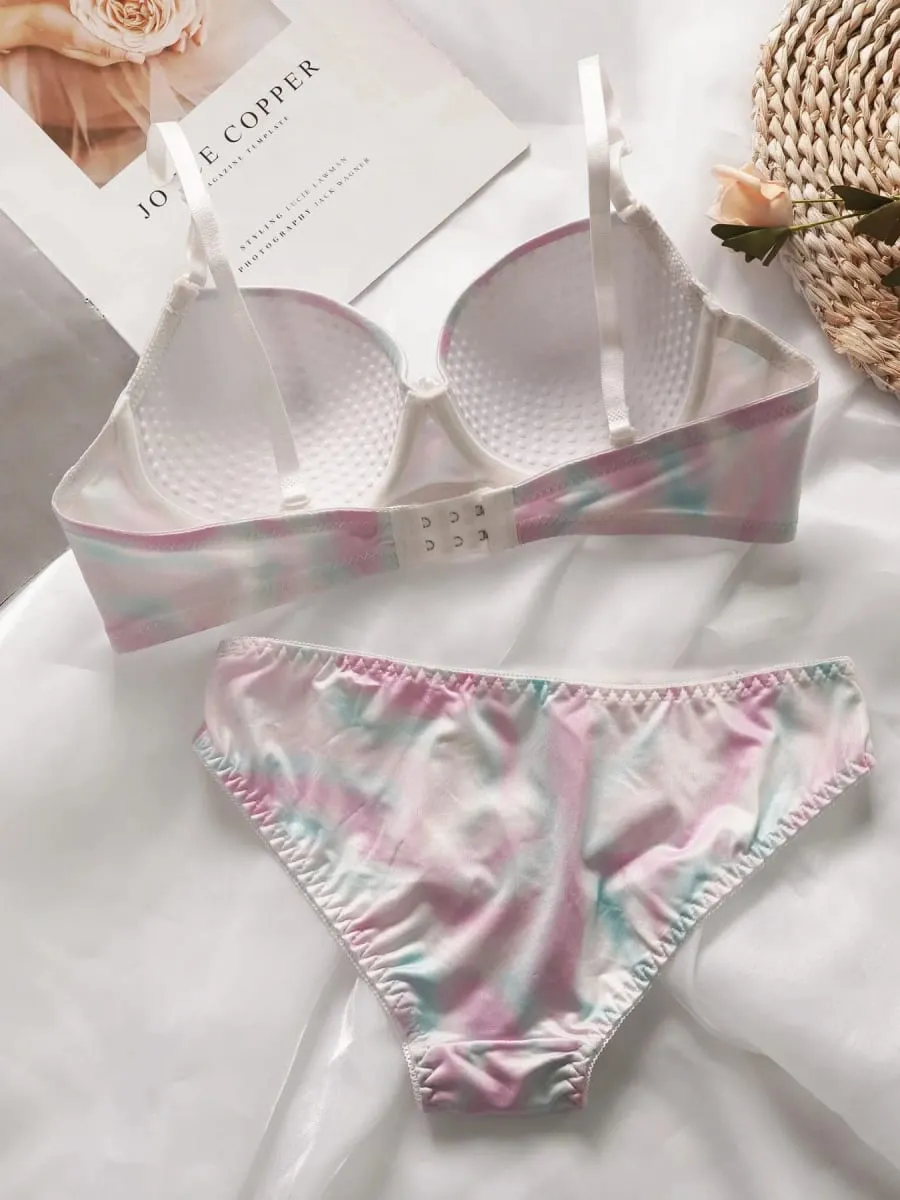 Elegant Women Bustier Corset Tops Printed Embroidery Bra Set Breathable Push Up Adjustable Shape Lingerie 2 Piece Kit