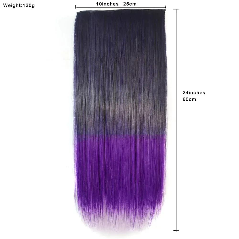 Zolin grampo de cabelo reto na extensão do cabelo arco-íris colorido ombre cor uma peça com 5 clipes sintético cosplay hairpieces