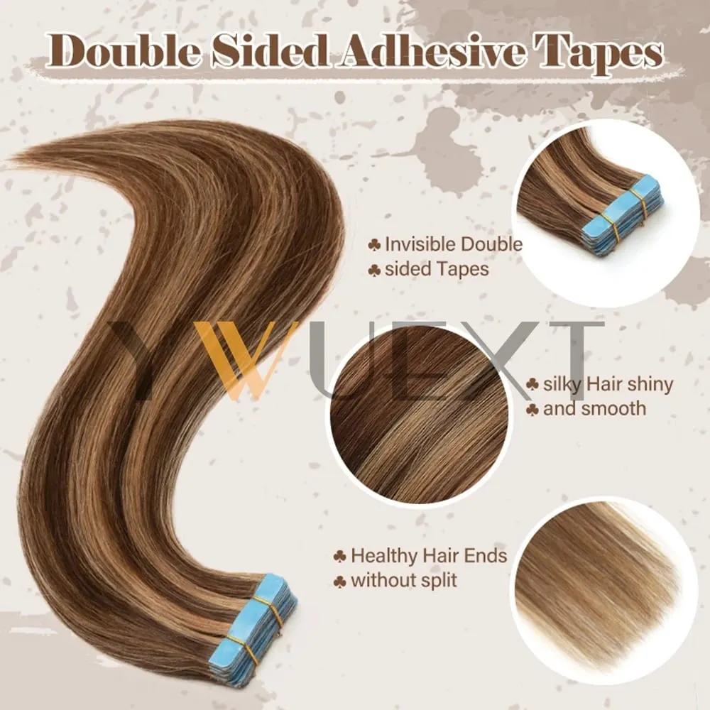 Real Human Hair Tape in Extensions 12''-20'' Natural Straight Black Seamless Tape Hair On Double Sided Tape 20pcs 50g/pack