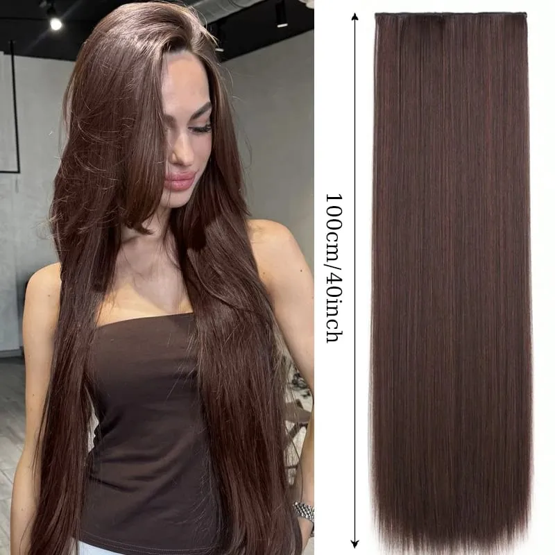 40inch Super Long Hair Extensions Wig Straight 5Clips in Hair Extensions Synthetic Hairpiece Fake Hair for Women Daily Party Use — image 10