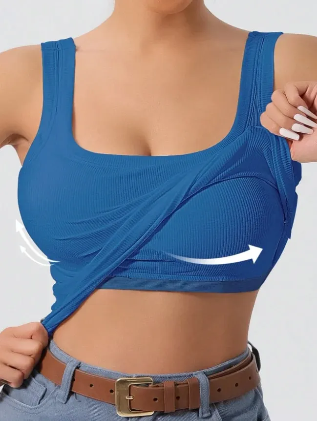 2026 Summer Women's Western-style One-piece Built-in Bra Ribbed Square Neck Slimming Versatile Outerwear Base Layer Tank
