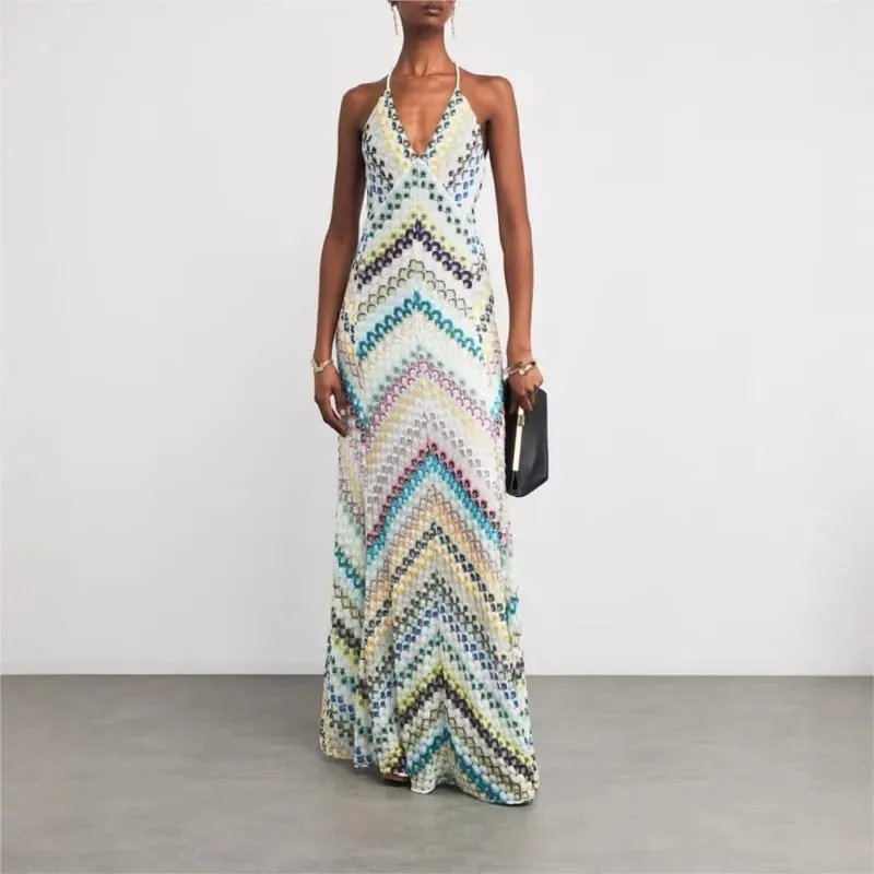 Spring Summer Female Boho Maxi Dresses Retro Sleeveless Women Holiday Long Skirt Sexy Deep V Neck Casual Party Dress Streetwear