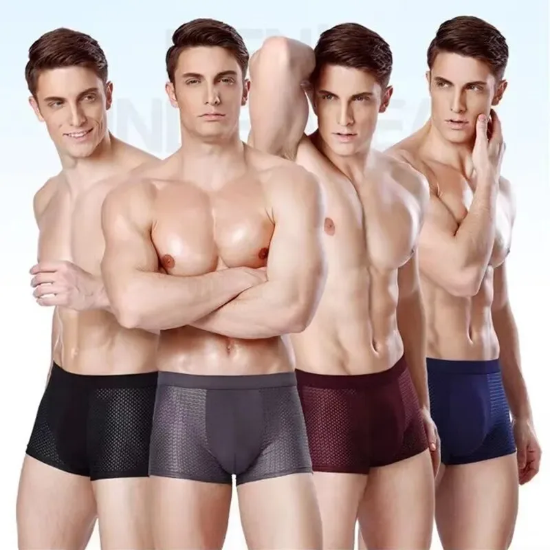 4 Buah/Lot Celana Dalam Boxer Pria Sutra Es Celana Dalam Ukuran Besar 4XL Celana Pendek Sejuk Celana Dalam Pria Celana Pendek Ultratipis Bagasi