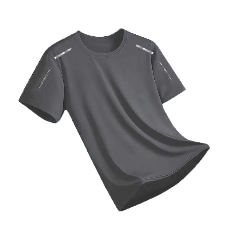 New Ice Silk Running Shirts Men Loose Short Sleeve Top Basketball Gym Sportswear For Male Fitness Workout Mesh Breathable Tee