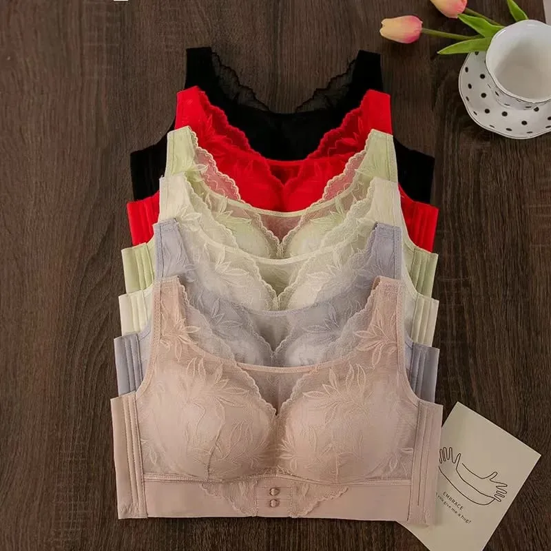 Plus Size Thin CD Cup Push up Bra Sexy Lace Wire-Free Soft Support Anti-Sagging Adjustable Lingerie Bra for Women