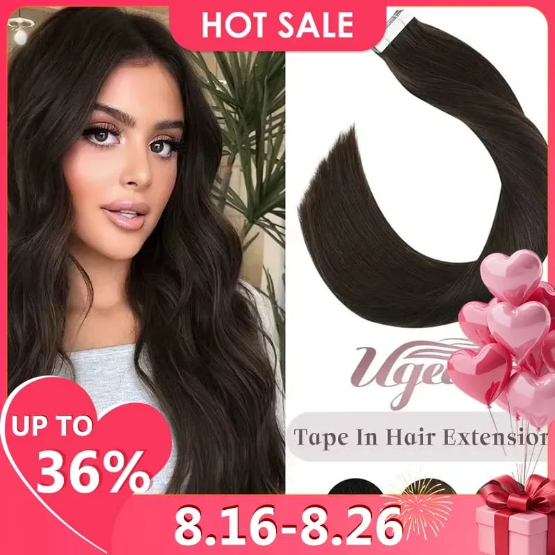 Ugeat Remy Tape in Human Hair Extensions 100% Real Natural Human Hair Tape 12-24inch 20Pcs 50g Per Pack for Party or Wedding