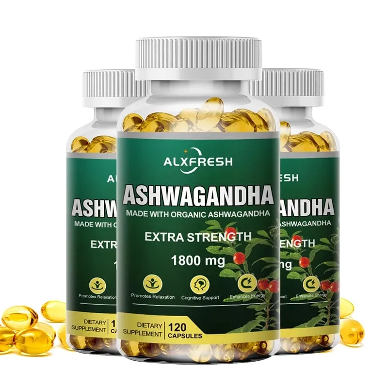Alxfresh Pure Organic Ashwagandha Root Extract Capsule 1800mg Supplement Help Stress Focus Brain Energy Support Sleep Health