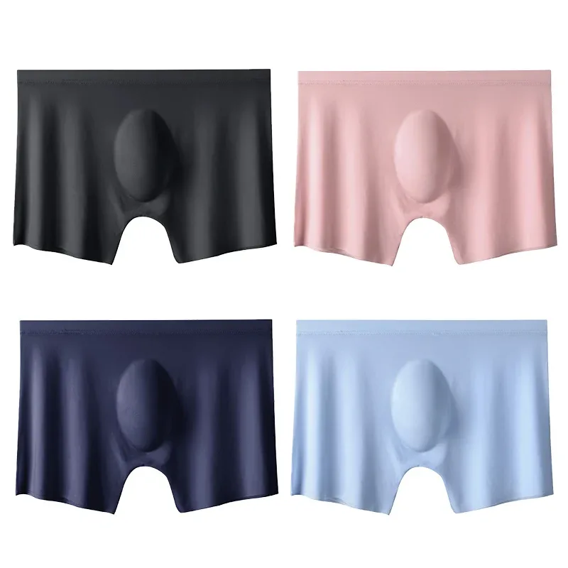 4Pcs Men Ice Silk Boxer Briefs Ultra Thin Transparent Breathable 3D Pouch Soft Mid Waist Men Underwear Shorts