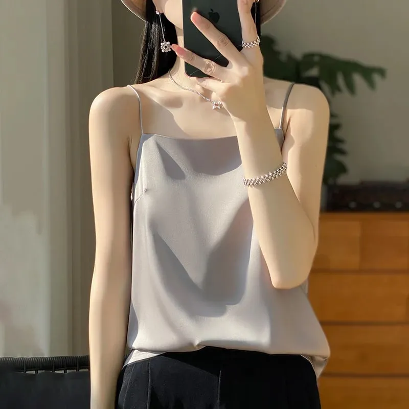 Ny is silke sexet satin rem dame forår/sommer vest ensfarvet ærmeløs sexet komfortabel silke undertøj vest RW-D19