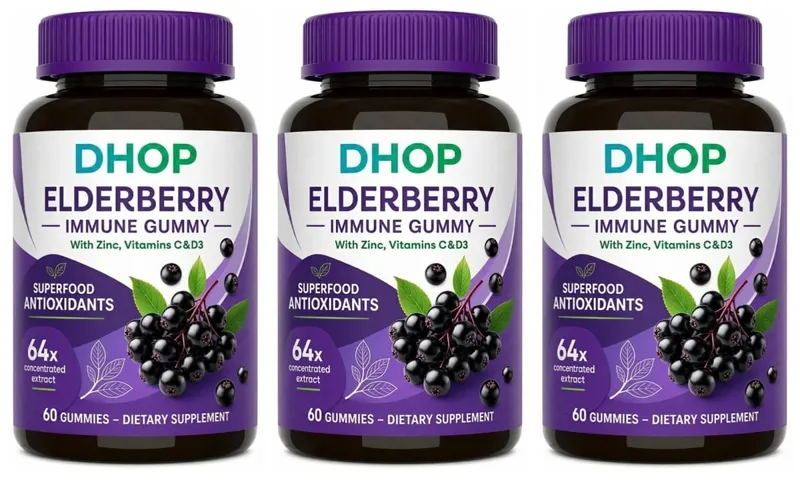 Black Elderberry Gummies 60pcs for Immune Support Sambucus Extract Zinc Vitamin C D3 for Adults Kids 2 Capsules Per Day