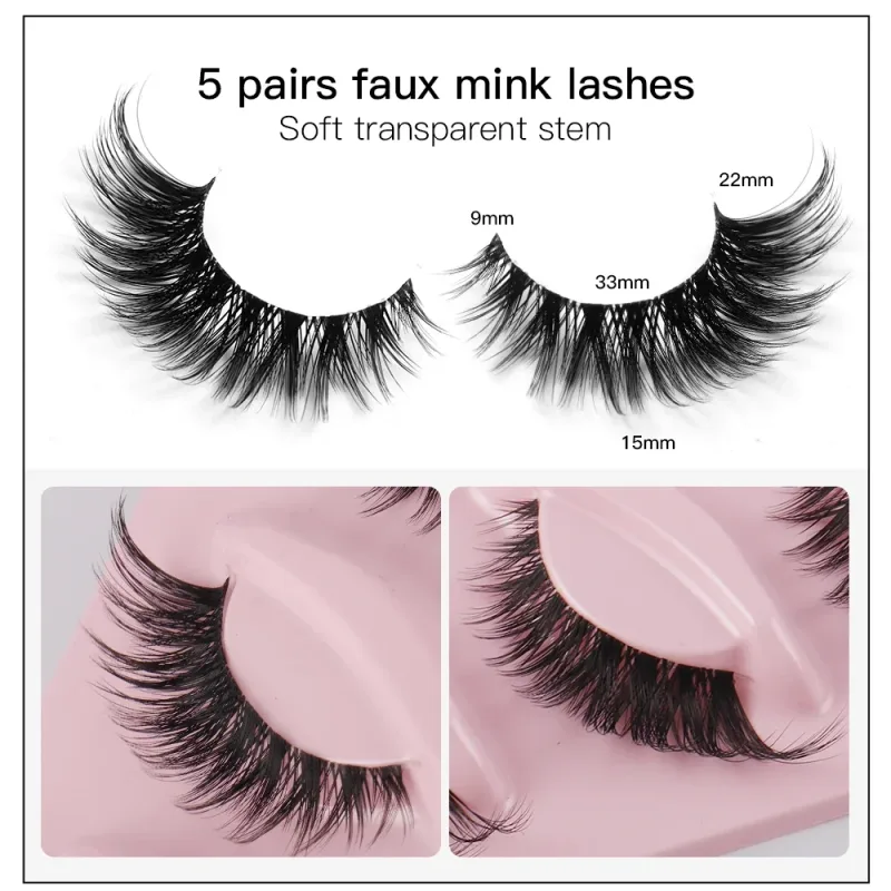 5 Pairs Cat Eye False Eyelashes Faux Mink Natural Long Manga Lashes Winged Elongated Outer Corner Fake Eyelashes Daily Makeup