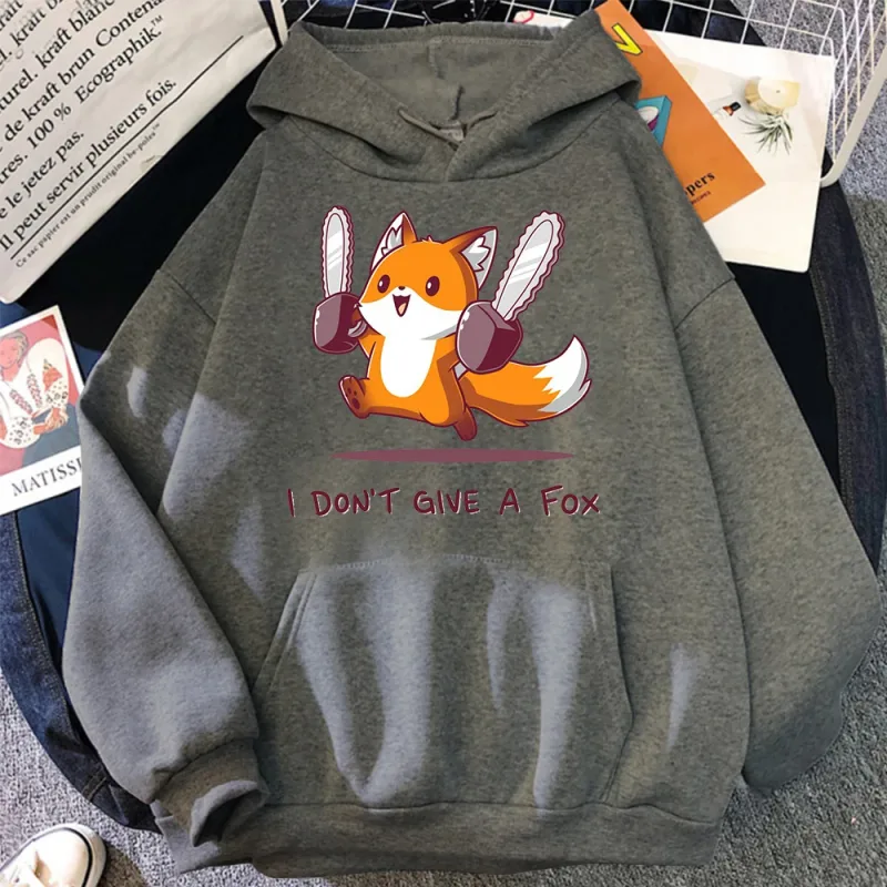 Sudadera con capucha I Don't Give A Fox Cute Animal Kawaii para hombre, jersey polar holgado, sudaderas con capucha de Hip Hop, ropa de calle, sudaderas de dibujos animados para hombres y mujeres
