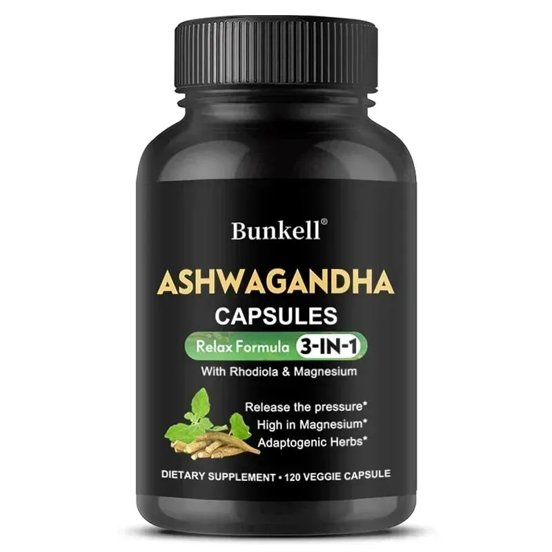 Pure Ashwagandha Root Extract Capsules With Magnesium for Natural Mood Stress Focus Brain Energy Sleep Health Support