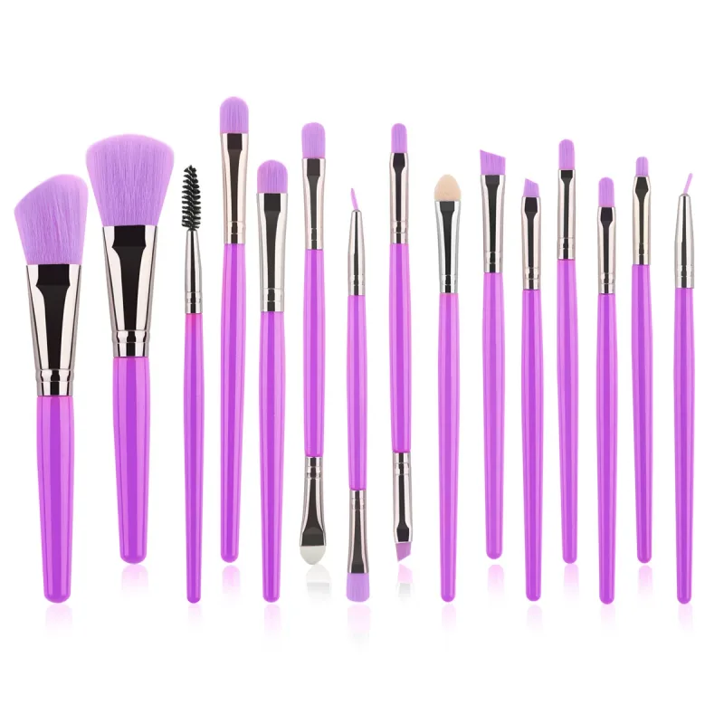 15pc Makeup Brushes Set Face Eyes Make Up Brush Eyelash Eyeshadow Eyebrow Eyeliner Foundation Powder Blush Highlight Lips Brush