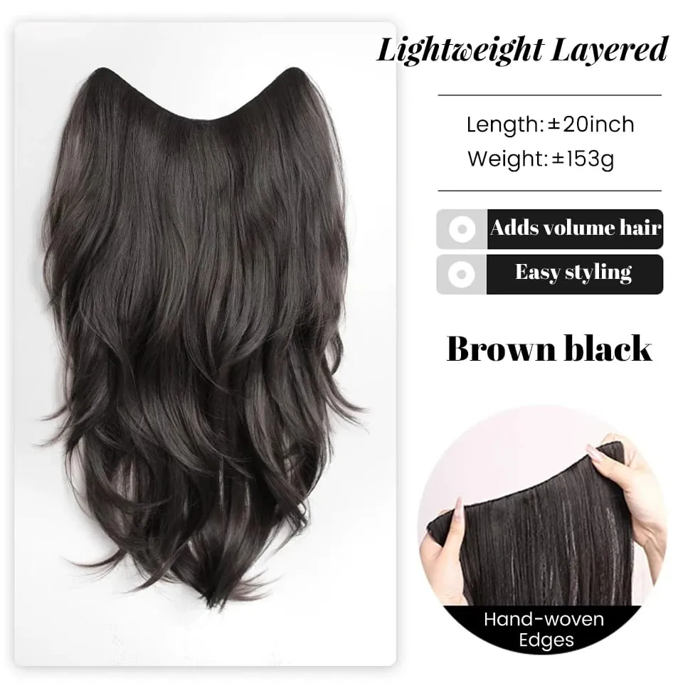20Inch Synthetic Long Curly Wavy Layered U-Shaped Clip-in Hair Extension 4 Clip Heat Resistant Hairpiece for Women Daily Party
