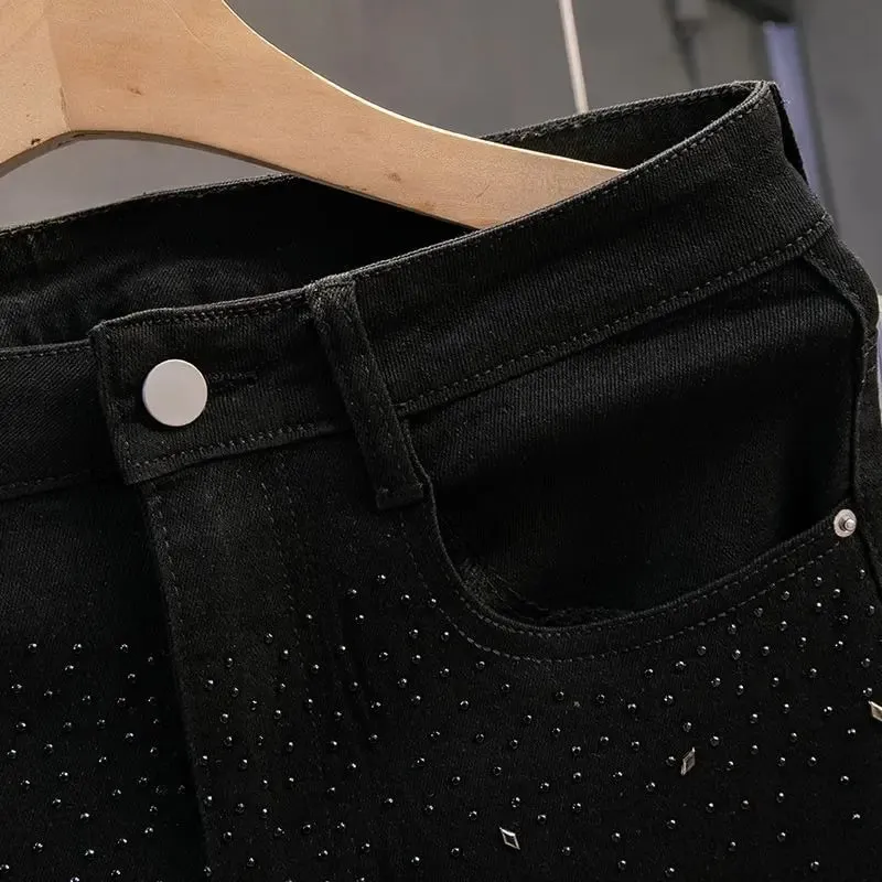 Luxury Fashion Hot Diamond Black Jeans Men's Autumn Men's Pants Brand Slim 2025 New Gypsy Star Fried Street Handsome Pants