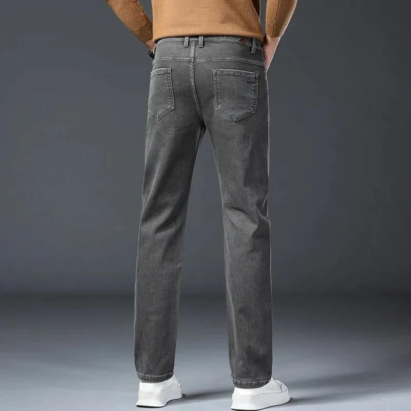 Jean extensible classique droit pour homme, en coton Lyocell, confortable, doux, pantalon Denim décontracté, pantalon gris pour le travail et les affaires, printemps