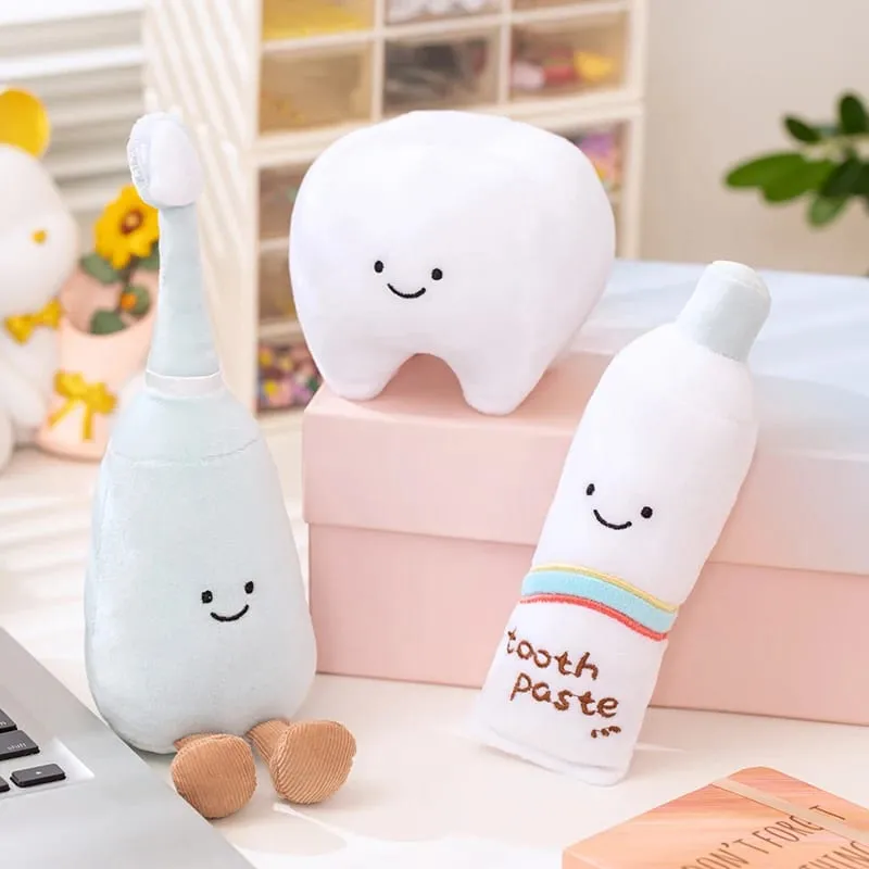 Cute Oral Plush Humanoid Toy White Tooth Toothpaste Toothbrush Smiling Plushie Home Decor Prop Gift