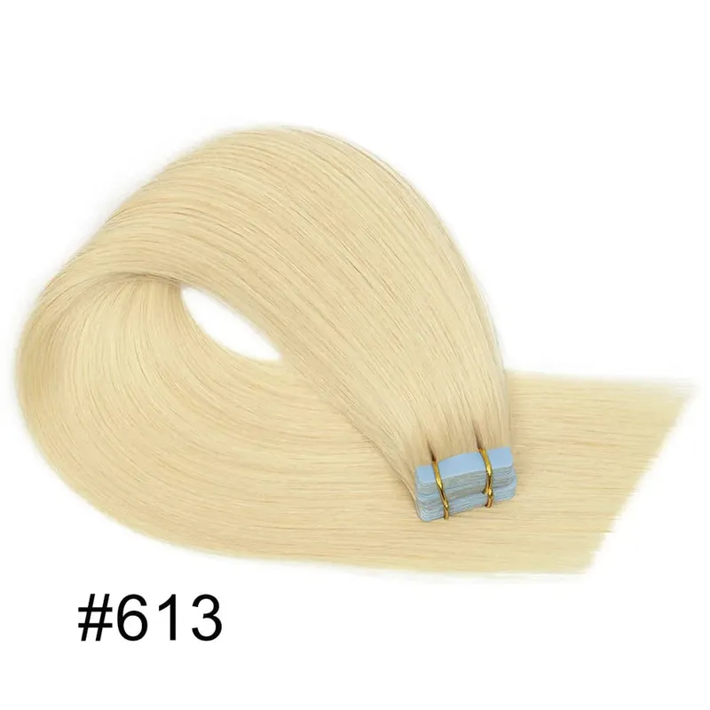 Women Tape Hair Extensions 100% Natural Human Hair Extension Tape In Blonde Natural Straight Hair Skin Weft Real Hair